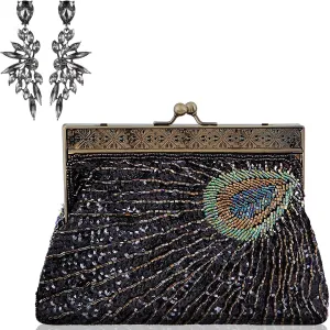 Peacock Purses Peacock Earrings Peacock Clutch Bags Dangle Earrings Women's Evening Handbags for Parties Wedding