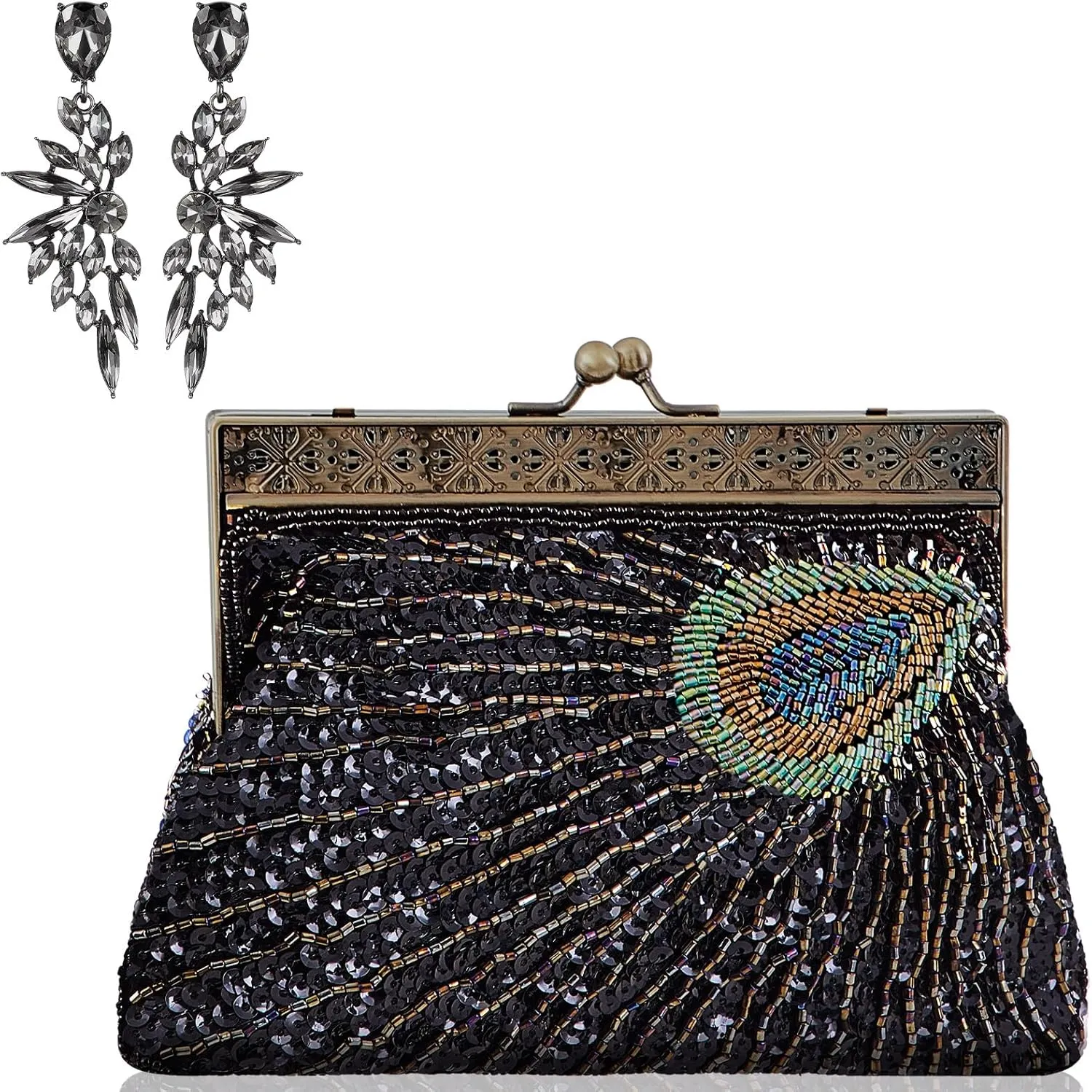 Peacock Purses Peacock Earrings Peacock Clutch Bags Dangle Earrings Women's Evening Handbags for Parties Wedding