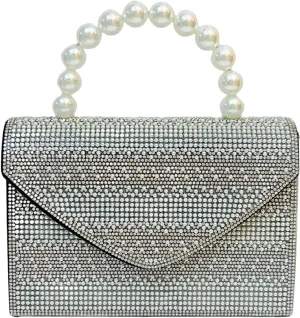 Pearl Clutch Purse for Women, Beaded Evening Handbag, Envelope Crossbody Shoulder Bag, Sparkly Top-handle Totes