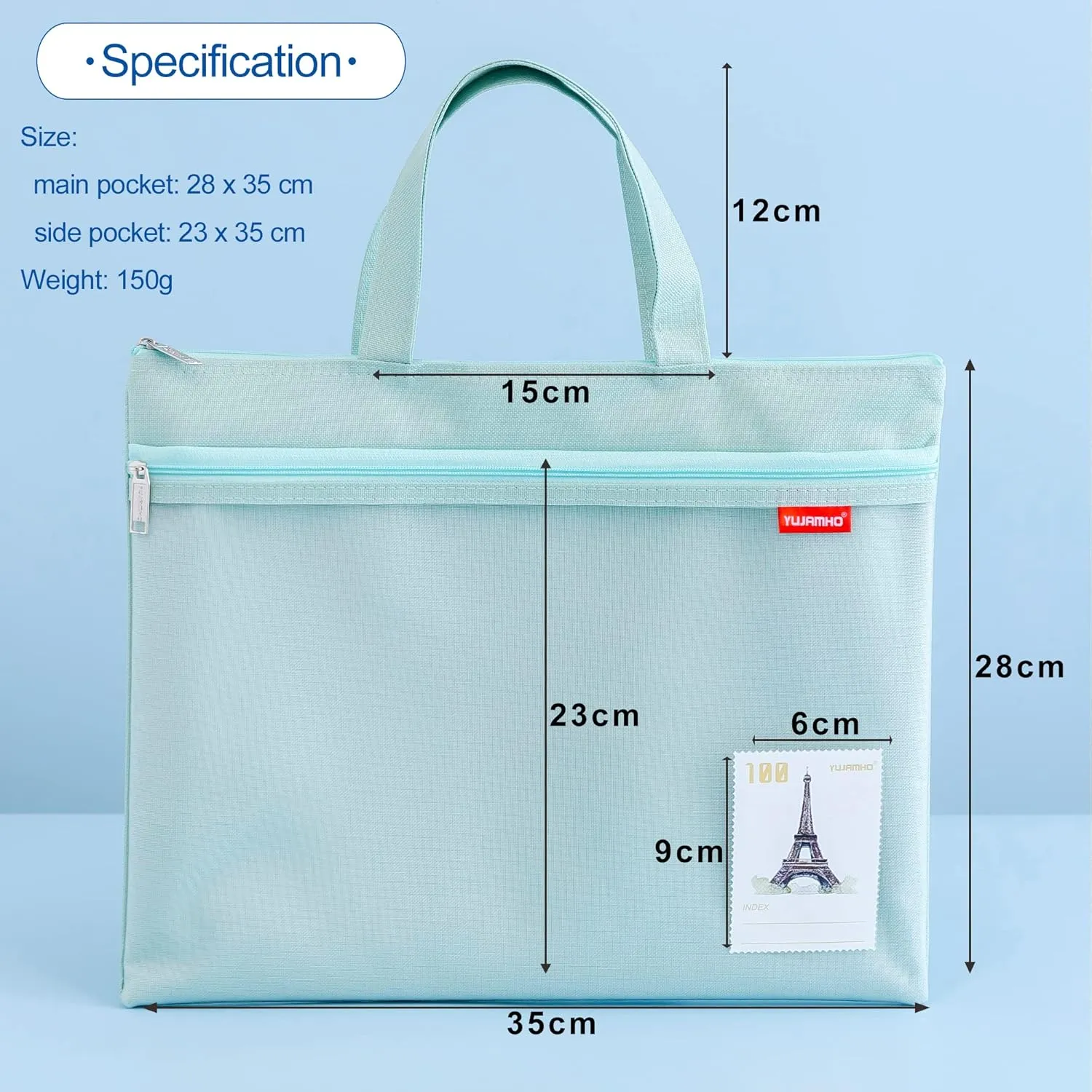 Pendancy Mesh Zipper Pouch 11x13.7 in, 2 pcs Large Double Pocket Waterproof File Bag with Handle, A4 Size Foldable Document Storage for Puzzle Project/Cross Stitch/Travel/Office（Blue Green）