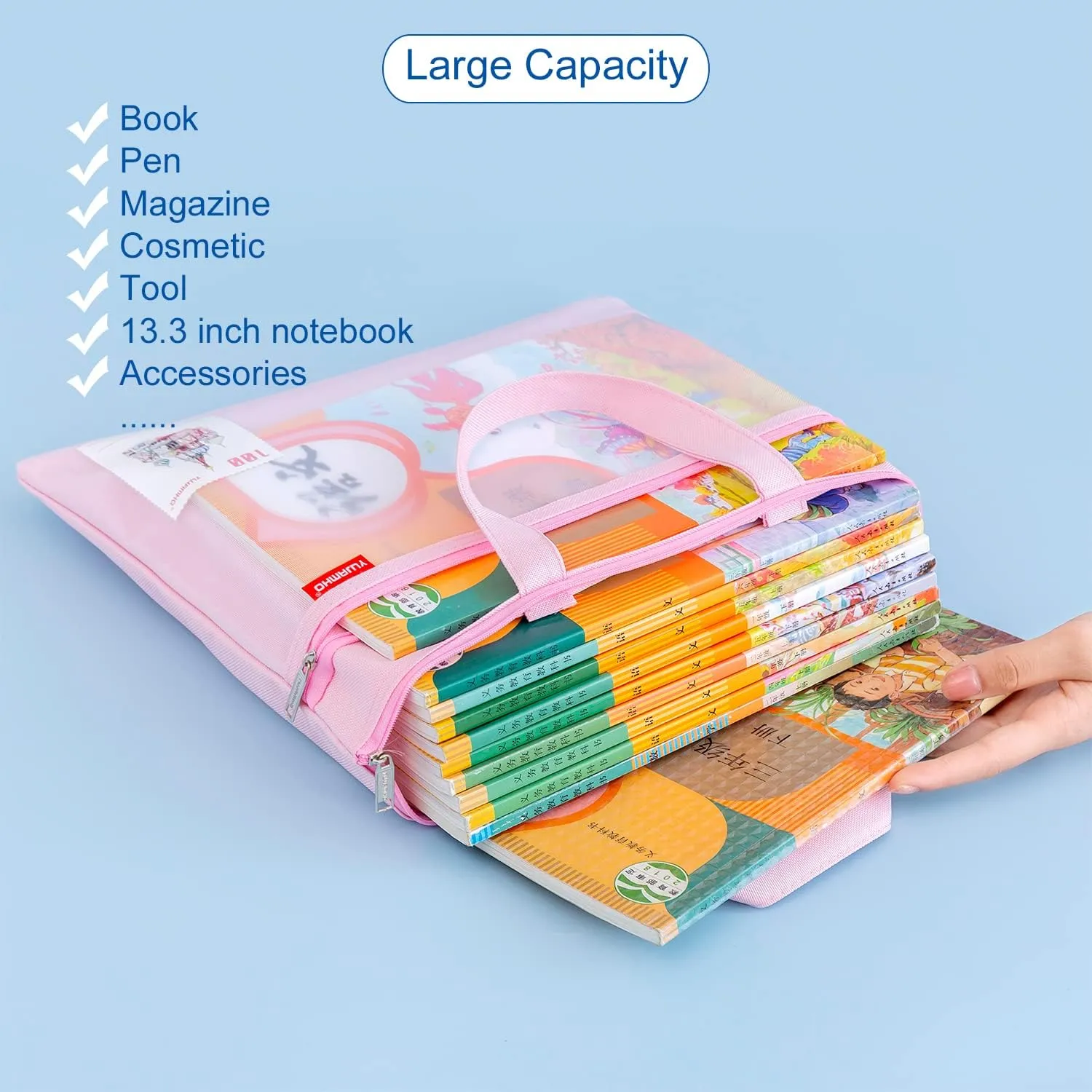 Pendancy Mesh Zipper Pouch 11x13.7 in, 2 pcs Large Double Pocket Waterproof File Bag with Handle, A4 Size Foldable Document Storage for Puzzle Project/Cross Stitch/Travel/Office（Blue Green）