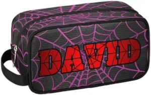 Personalized Gift Travel Makeup Bag Cosmetic Bag for Man Boy, Custom Shaving Bag Make Up Bag Organizer Toiletry Bag Christmas Birthday Gift for Boys Purple Black Spider Web