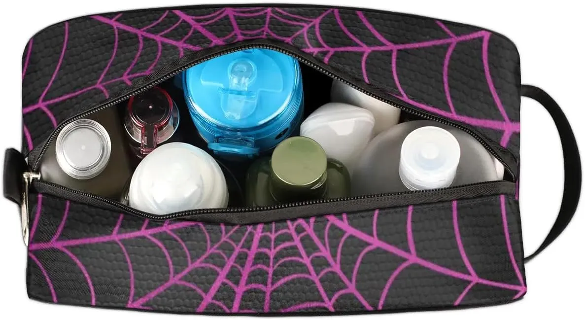 Personalized Gift Travel Makeup Bag Cosmetic Bag for Man Boy, Custom Shaving Bag Make Up Bag Organizer Toiletry Bag Christmas Birthday Gift for Boys Purple Black Spider Web