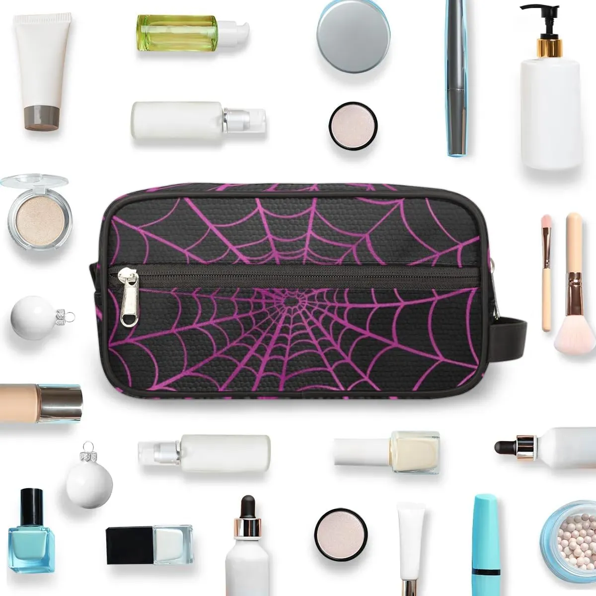 Personalized Gift Travel Makeup Bag Cosmetic Bag for Man Boy, Custom Shaving Bag Make Up Bag Organizer Toiletry Bag Christmas Birthday Gift for Boys Purple Black Spider Web