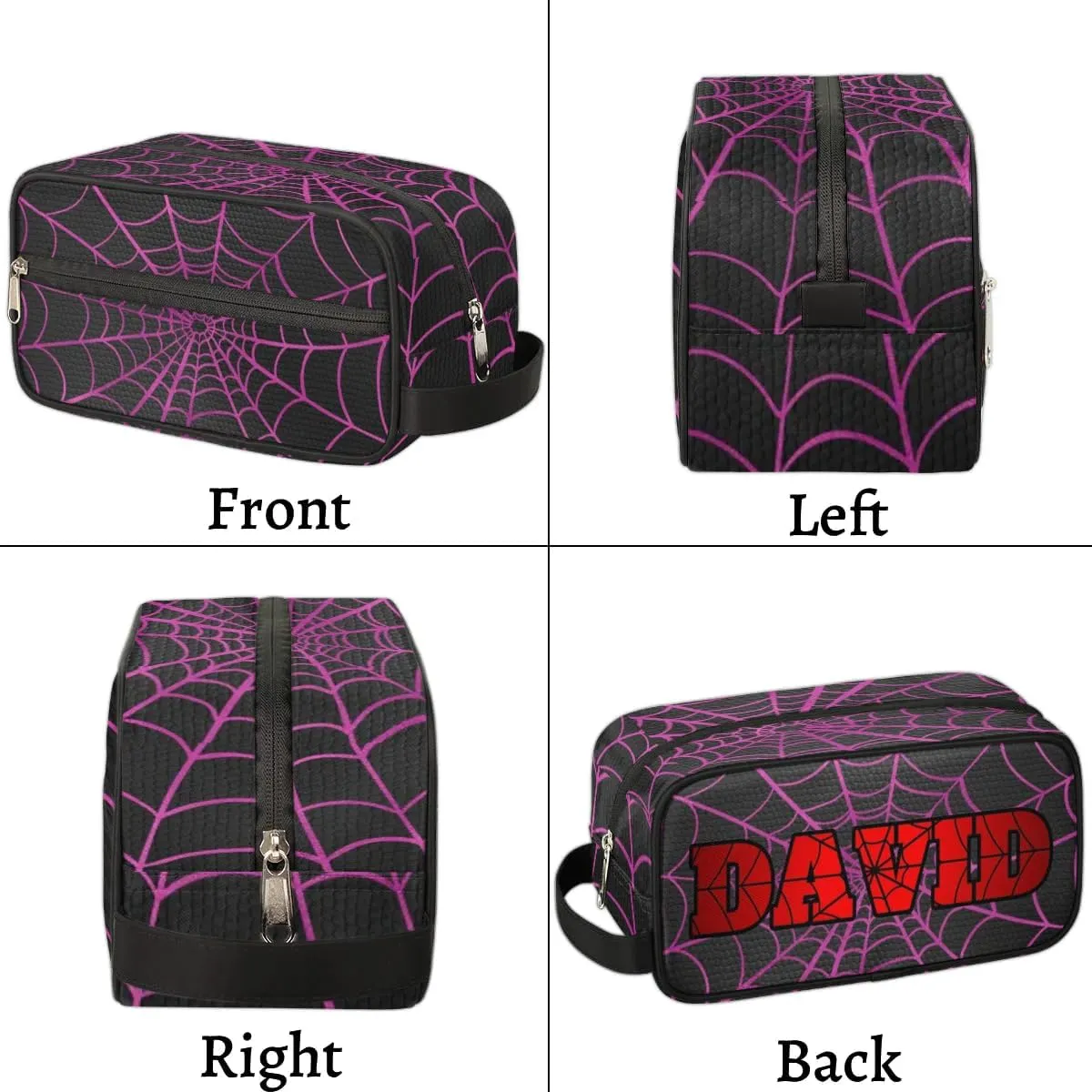 Personalized Gift Travel Makeup Bag Cosmetic Bag for Man Boy, Custom Shaving Bag Make Up Bag Organizer Toiletry Bag Christmas Birthday Gift for Boys Purple Black Spider Web