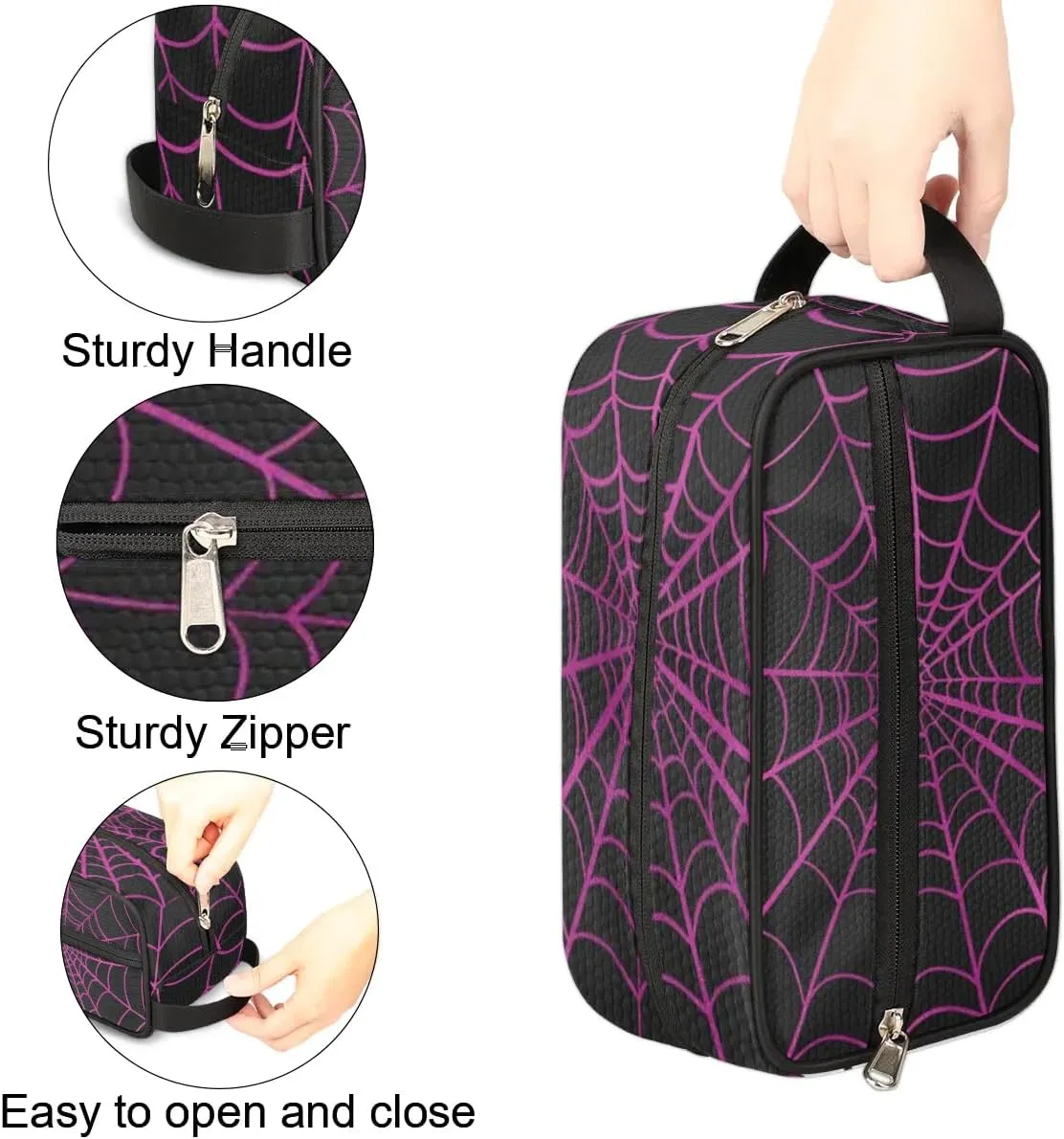 Personalized Gift Travel Makeup Bag Cosmetic Bag for Man Boy, Custom Shaving Bag Make Up Bag Organizer Toiletry Bag Christmas Birthday Gift for Boys Purple Black Spider Web