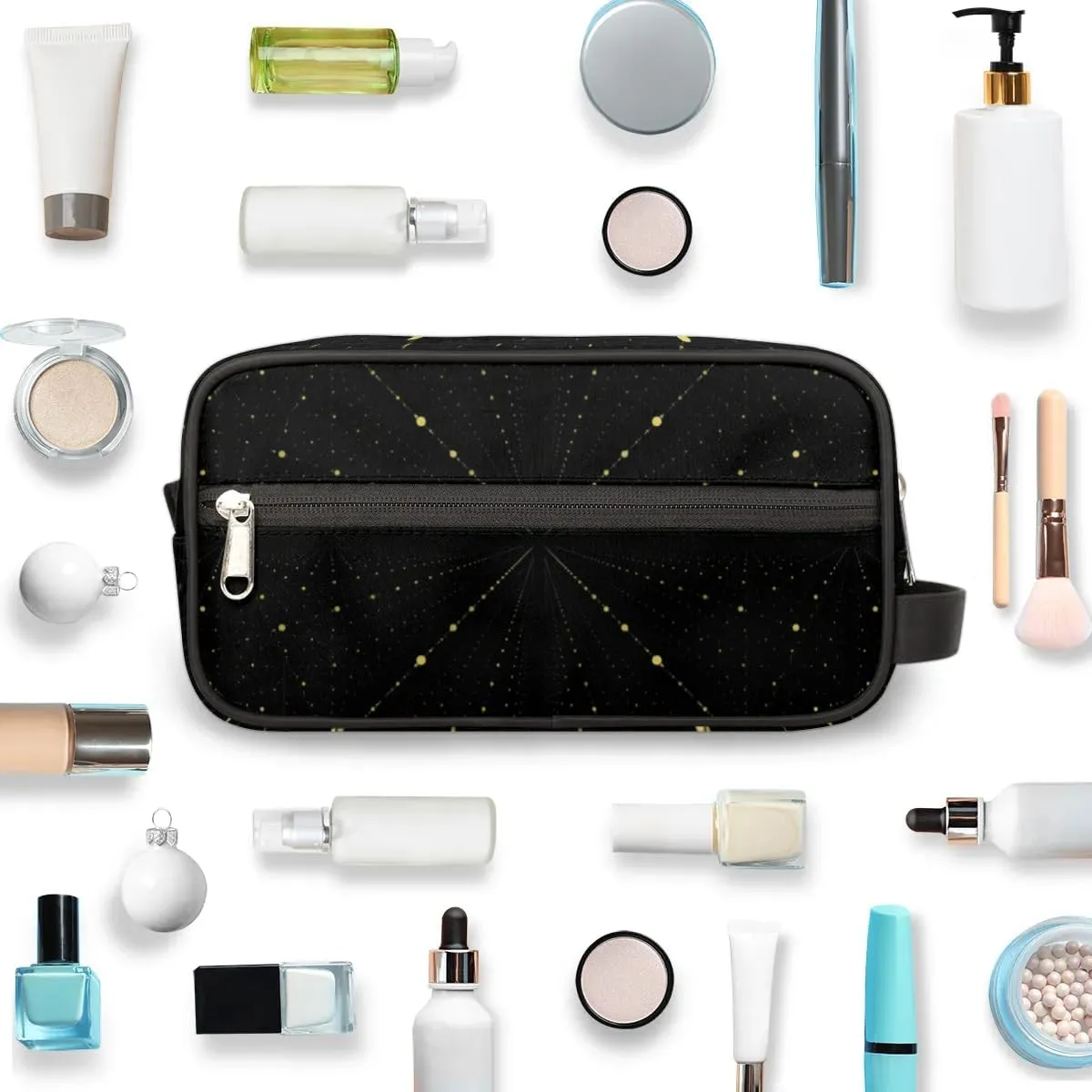 Personalized Gift Travel Makeup Bag Cosmetic Bag for Man Boy, Custom Shaving Bag Make Up Bag Organizer Toiletry Bag Christmas Birthday Gift for Boys Spce Dot Gold