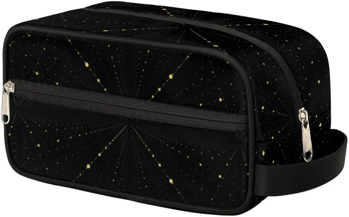 Personalized Gift Travel Makeup Bag Cosmetic Bag for Man Boy, Custom Shaving Bag Make Up Bag Organizer Toiletry Bag Christmas Birthday Gift for Boys Spce Dot Gold