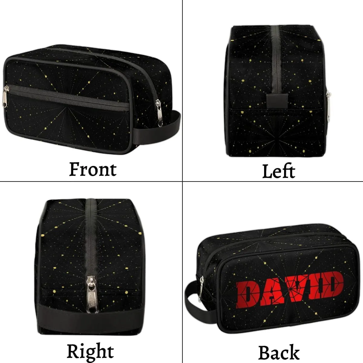 Personalized Gift Travel Makeup Bag Cosmetic Bag for Man Boy, Custom Shaving Bag Make Up Bag Organizer Toiletry Bag Christmas Birthday Gift for Boys Spce Dot Gold