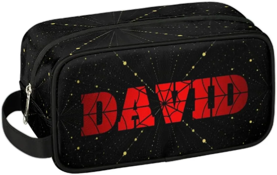 Personalized Gift Travel Makeup Bag Cosmetic Bag for Man Boy, Custom Shaving Bag Make Up Bag Organizer Toiletry Bag Christmas Birthday Gift for Boys Spce Dot Gold