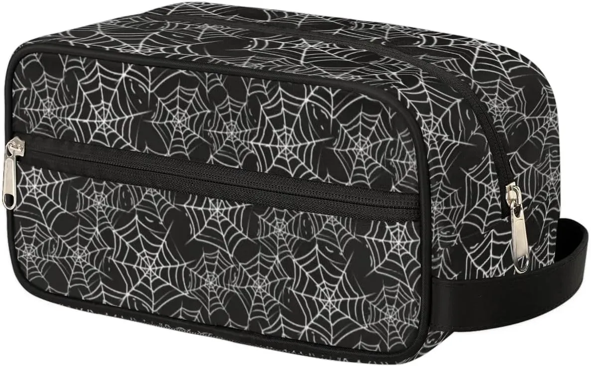 Personalized Gift Travel Makeup Bag Cosmetic Bag for Man Boy, Custom Shaving Bag Make Up Bag Organizer Toiletry Bag Christmas Birthday Gift for Boys Spider Webs Black White