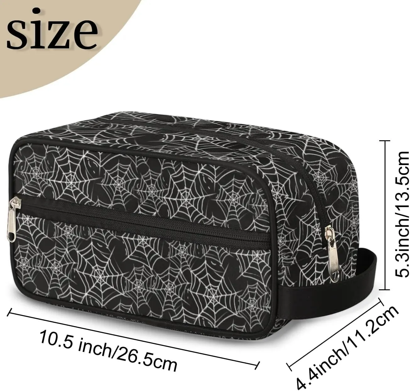 Personalized Gift Travel Makeup Bag Cosmetic Bag for Man Boy, Custom Shaving Bag Make Up Bag Organizer Toiletry Bag Christmas Birthday Gift for Boys Spider Webs Black White