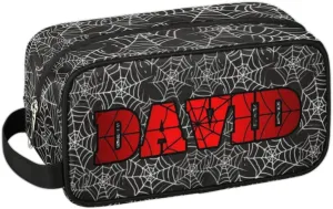 Personalized Gift Travel Makeup Bag Cosmetic Bag for Man Boy, Custom Shaving Bag Make Up Bag Organizer Toiletry Bag Christmas Birthday Gift for Boys Spider Webs Black White