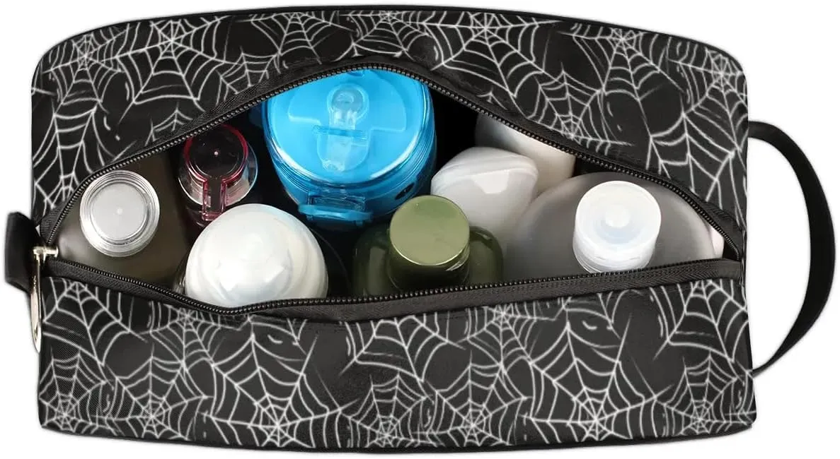 Personalized Gift Travel Makeup Bag Cosmetic Bag for Man Boy, Custom Shaving Bag Make Up Bag Organizer Toiletry Bag Christmas Birthday Gift for Boys Spider Webs Black White