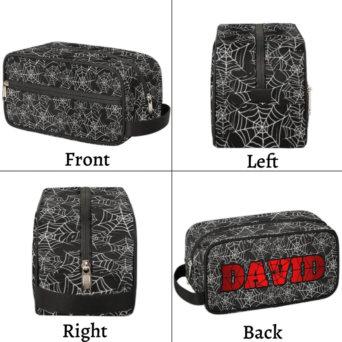 Personalized Gift Travel Makeup Bag Cosmetic Bag for Man Boy, Custom Shaving Bag Make Up Bag Organizer Toiletry Bag Christmas Birthday Gift for Boys Spider Webs Black White