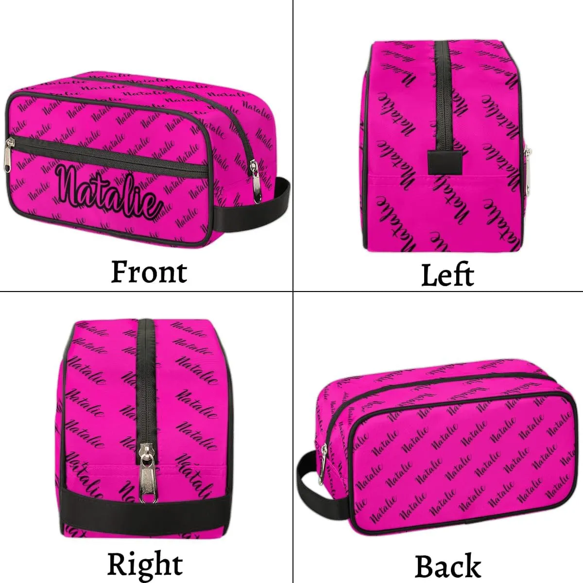 Personalized Gift Travel Makeup Bag for Women Man, Custom Cosmetic Bag Make Up Bag Organizer Toiletry Bag Christmas Birthday Gift for Girls Boys Name Hot Pink Black