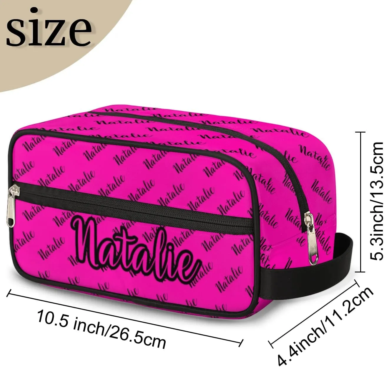 Personalized Gift Travel Makeup Bag for Women Man, Custom Cosmetic Bag Make Up Bag Organizer Toiletry Bag Christmas Birthday Gift for Girls Boys Name Hot Pink Black
