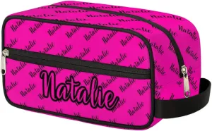 Personalized Gift Travel Makeup Bag for Women Man, Custom Cosmetic Bag Make Up Bag Organizer Toiletry Bag Christmas Birthday Gift for Girls Boys Name Hot Pink Black