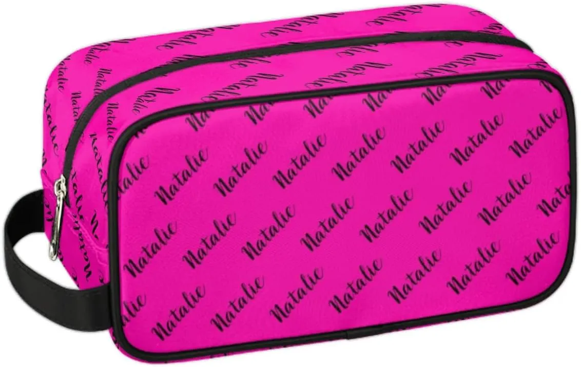 Personalized Gift Travel Makeup Bag for Women Man, Custom Cosmetic Bag Make Up Bag Organizer Toiletry Bag Christmas Birthday Gift for Girls Boys Name Hot Pink Black
