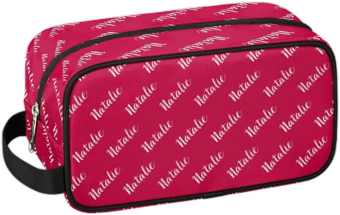 Personalized Gift Travel Makeup Bag for Women Man, Custom Cosmetic Bag Make Up Bag Organizer Toiletry Bag Christmas Birthday Gift for Girls Boys Name Red