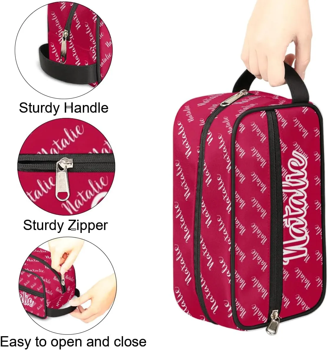 Personalized Gift Travel Makeup Bag for Women Man, Custom Cosmetic Bag Make Up Bag Organizer Toiletry Bag Christmas Birthday Gift for Girls Boys Name Red