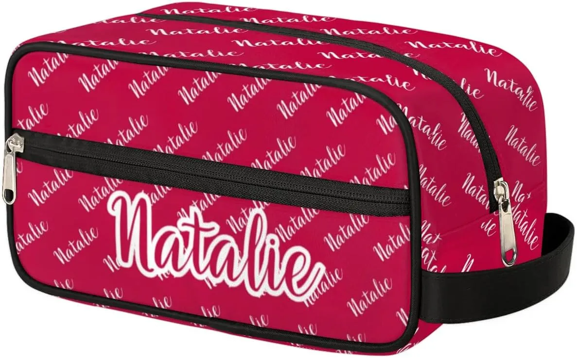 Personalized Gift Travel Makeup Bag for Women Man, Custom Cosmetic Bag Make Up Bag Organizer Toiletry Bag Christmas Birthday Gift for Girls Boys Name Red