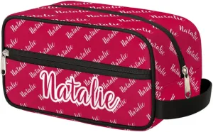 Personalized Gift Travel Makeup Bag for Women Man, Custom Cosmetic Bag Make Up Bag Organizer Toiletry Bag Christmas Birthday Gift for Girls Boys Name Red