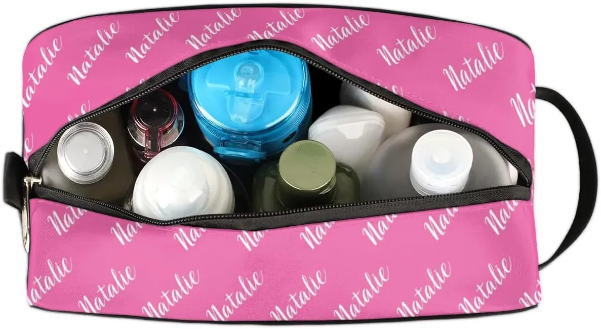 Personalized Gift Travel Makeup Bag for Women Man, Custom Cosmetic Bag Make Up Bag Organizer Toiletry Bag Christmas Birthday Gift for Girls Boys Pink Name