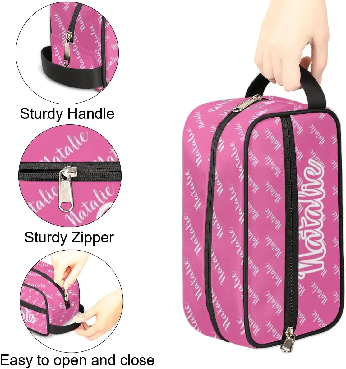 Personalized Gift Travel Makeup Bag for Women Man, Custom Cosmetic Bag Make Up Bag Organizer Toiletry Bag Christmas Birthday Gift for Girls Boys Pink Name
