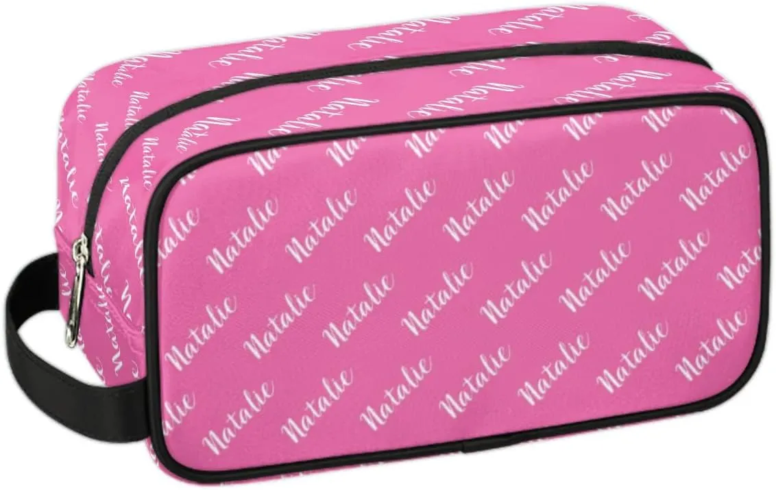 Personalized Gift Travel Makeup Bag for Women Man, Custom Cosmetic Bag Make Up Bag Organizer Toiletry Bag Christmas Birthday Gift for Girls Boys Pink Name