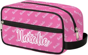 Personalized Gift Travel Makeup Bag for Women Man, Custom Cosmetic Bag Make Up Bag Organizer Toiletry Bag Christmas Birthday Gift for Girls Boys Pink Name