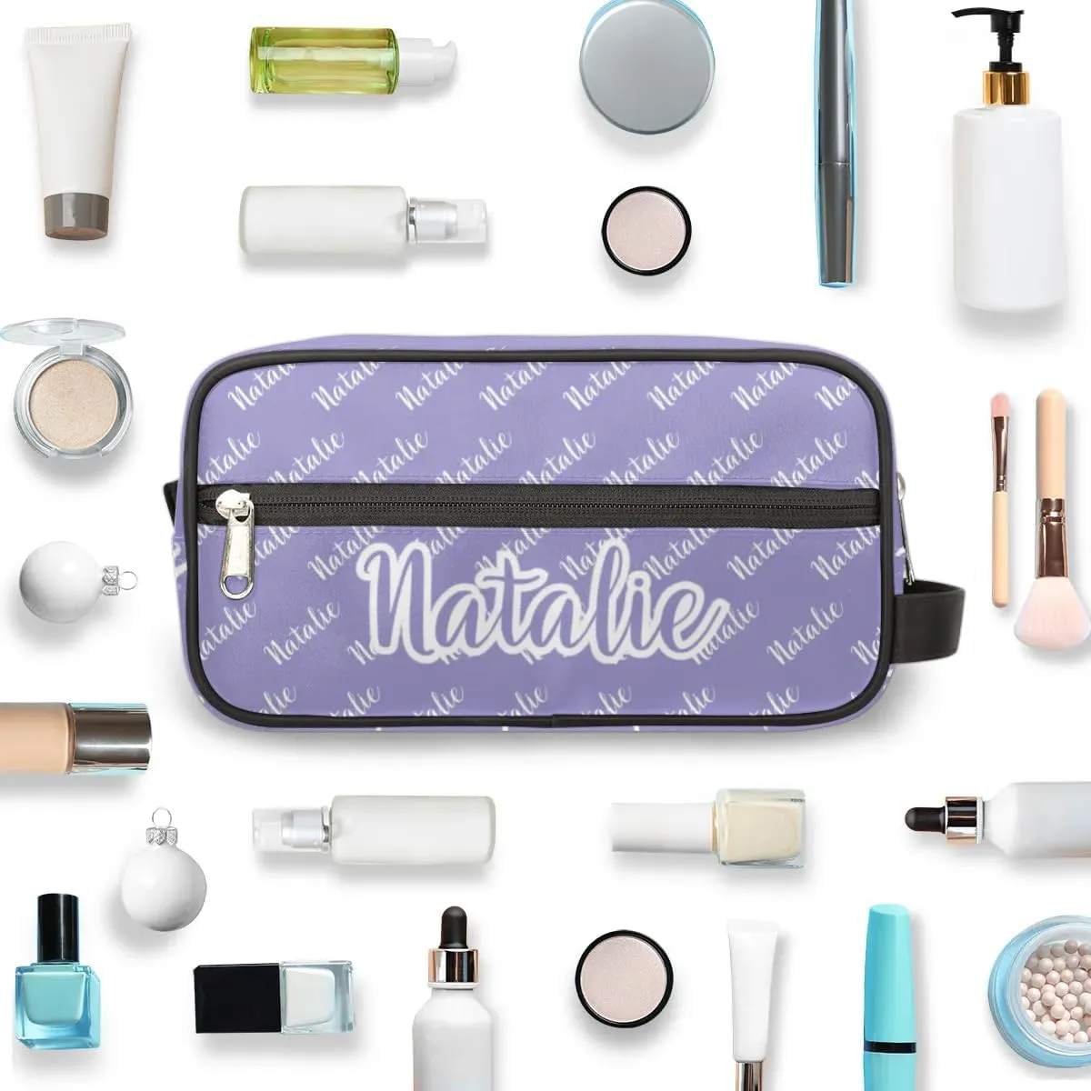 Personalized Gift Travel Makeup Bag for Women Man, Custom Cosmetic Bag Make Up Bag Organizer Toiletry Bag Christmas Birthday Gift for Girls Boys Purple Name
