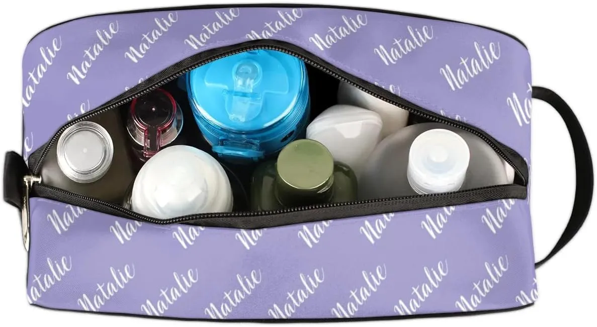 Personalized Gift Travel Makeup Bag for Women Man, Custom Cosmetic Bag Make Up Bag Organizer Toiletry Bag Christmas Birthday Gift for Girls Boys Purple Name