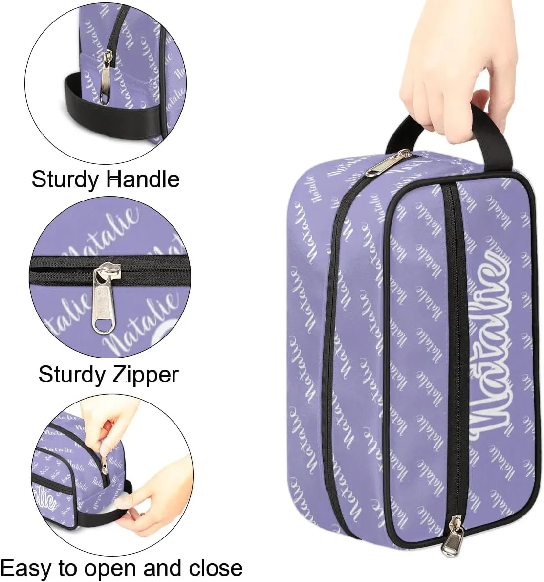 Personalized Gift Travel Makeup Bag for Women Man, Custom Cosmetic Bag Make Up Bag Organizer Toiletry Bag Christmas Birthday Gift for Girls Boys Purple Name