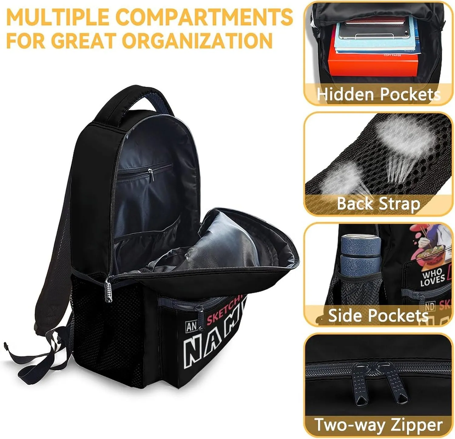 Personalized Girls School Backpack - 16 Inches Black Backpacks for Kids 6-8 Years - Lightweight Aesthetic Bookbag for Elementary