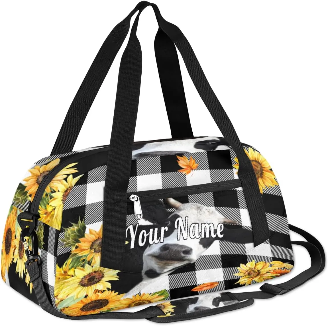 Personalized Kids Duffel Bag Geometric Cute Sunflower Cow,Custom Sport Gym Bag for Boys Girls,WWeekender Overnight Bags Travel Duffel Bag,Customized Kids Gift