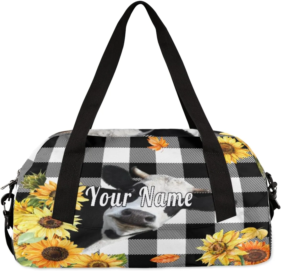 Personalized Kids Duffel Bag Geometric Cute Sunflower Cow,Custom Sport Gym Bag for Boys Girls,WWeekender Overnight Bags Travel Duffel Bag,Customized Kids Gift