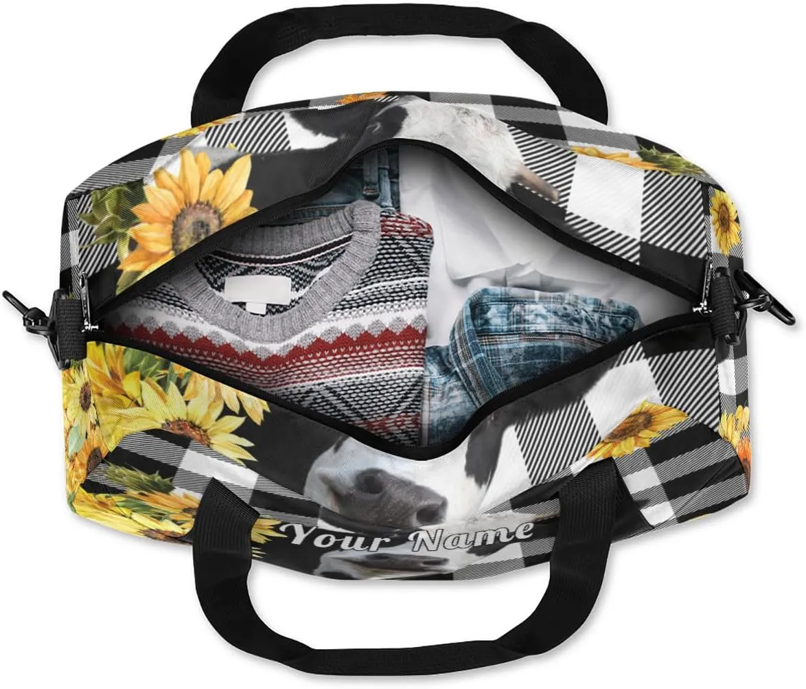 Personalized Kids Duffel Bag Geometric Cute Sunflower Cow,Custom Sport Gym Bag for Boys Girls,WWeekender Overnight Bags Travel Duffel Bag,Customized Kids Gift
