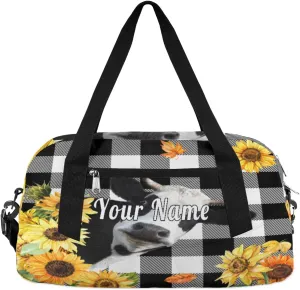 Personalized Kids Duffel Bag Geometric Cute Sunflower Cow,Custom Sport Gym Bag for Boys Girls,WWeekender Overnight Bags Travel Duffel Bag,Customized Kids Gift