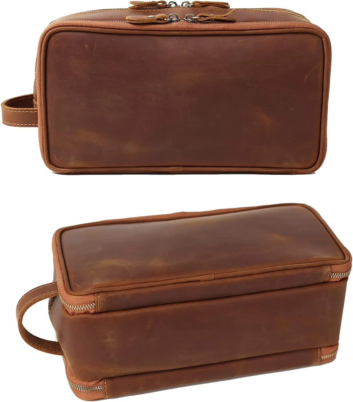 Personalized Leather Toiletry Bag for Men Travel Shaving Dopp Kit-Large Cosmetic Bags Toiletries Bathroom Organizer