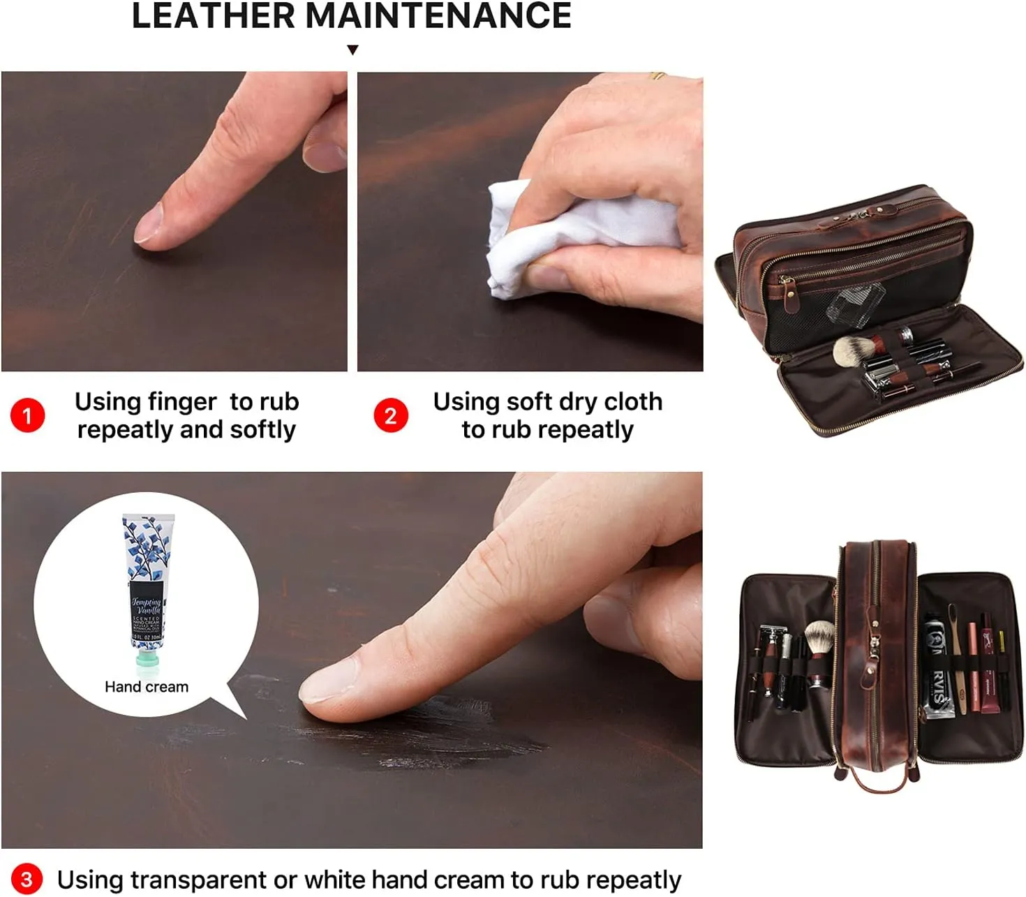 Personalized Leather Toiletry Bag for Men Travel Shaving Dopp Kit-Large Cosmetic Bags Toiletries Bathroom Organizer