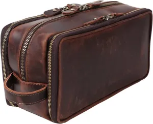 Personalized Leather Toiletry Bag for Men Travel Shaving Dopp Kit-Large Cosmetic Bags Toiletries Bathroom Organizer
