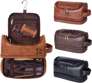 Personalized Leather Toiletry Bag For Men,Large Capacity Leather Travel Dopp Kit with Engraved Name,Custom Toiletry Bag for Husband Boyfriend Fathers Day Valentines Wedding Groomsmen Gifts