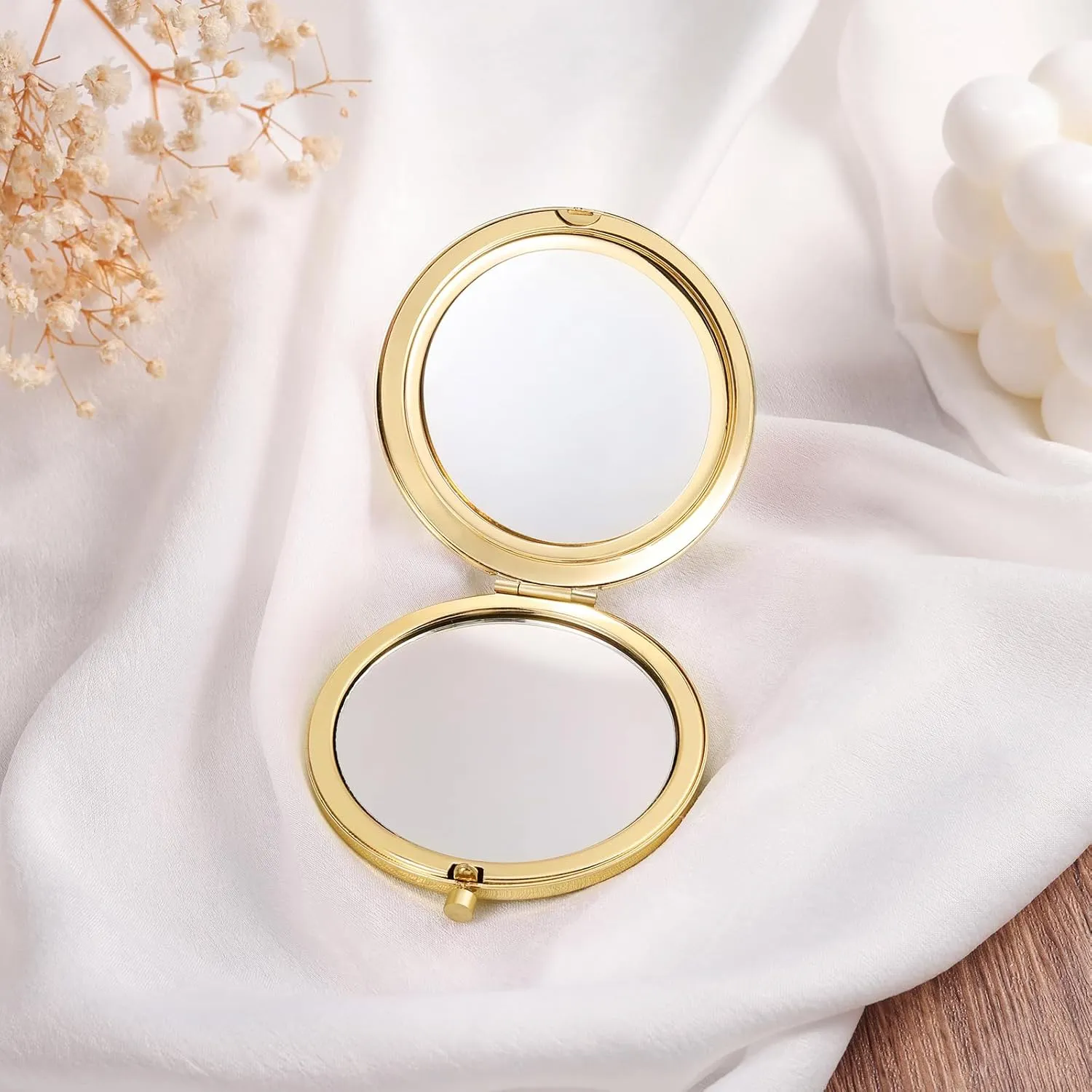 Personalized Name Pocket Mirror with Birth Flower, Makeup Mirror for Travel, Ultra Thin Compact Vanity, Portable for Handbag, Purse, Travel Essential (A- Gold)