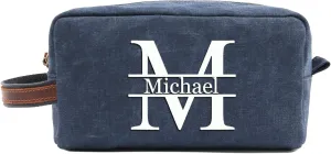 Personalized Toiletry Bag Embroidery Canvas Dopp Kit Custom Gift Monogrammed Shaving Bag With Zipper For Men And Women (Grey)