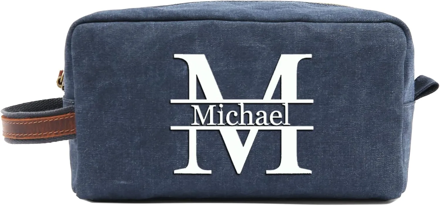 Personalized Toiletry Bag Embroidery Canvas Dopp Kit Custom Gift Monogrammed Shaving Bag With Zipper For Men And Women (Grey)