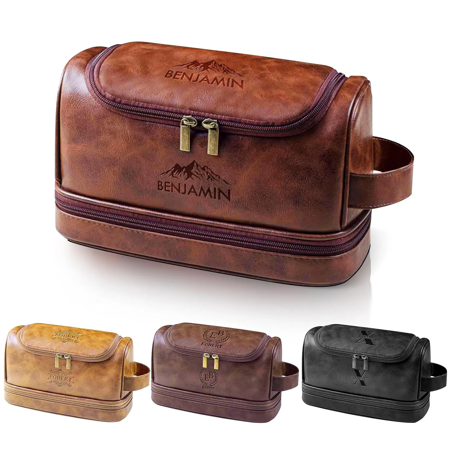 Personalized Toiletry Bag For Men, PU Leather Custom Engraved Travel Dopp Kit Toiletry Bag, Customized Name Initials Unique Gift For Husband Boyfriend Dad Birthday Anniversary Groomsmen Valentine's Day Gifts for Men