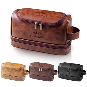 Personalized Toiletry Bag For Men, PU Leather Custom Engraved Travel Dopp Kit Toiletry Bag, Customized Name Initials Unique Gift For Husband Boyfriend Dad Birthday Anniversary Groomsmen Valentine's Day Gifts for Men