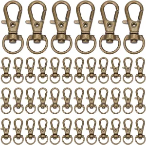PH PandaHall 100 Pieces Iron Lobster Claw Clasps Swivel LanyardsTrigger Snap Hooks Strap 32.5x11mm for Keychain, DIY Bags and Jewelry Findings Antique Bronze