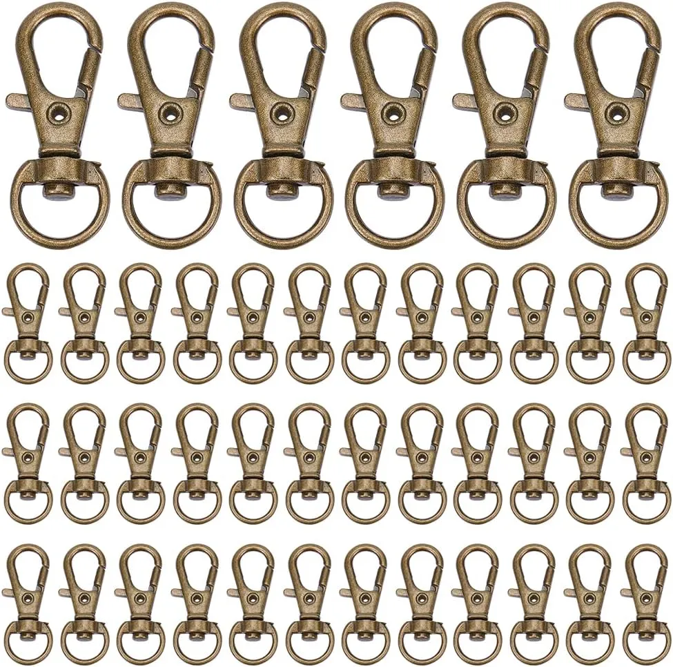 PH PandaHall 100 Pieces Iron Lobster Claw Clasps Swivel LanyardsTrigger Snap Hooks Strap 32.5x11mm for Keychain, DIY Bags and Jewelry Findings Antique Bronze